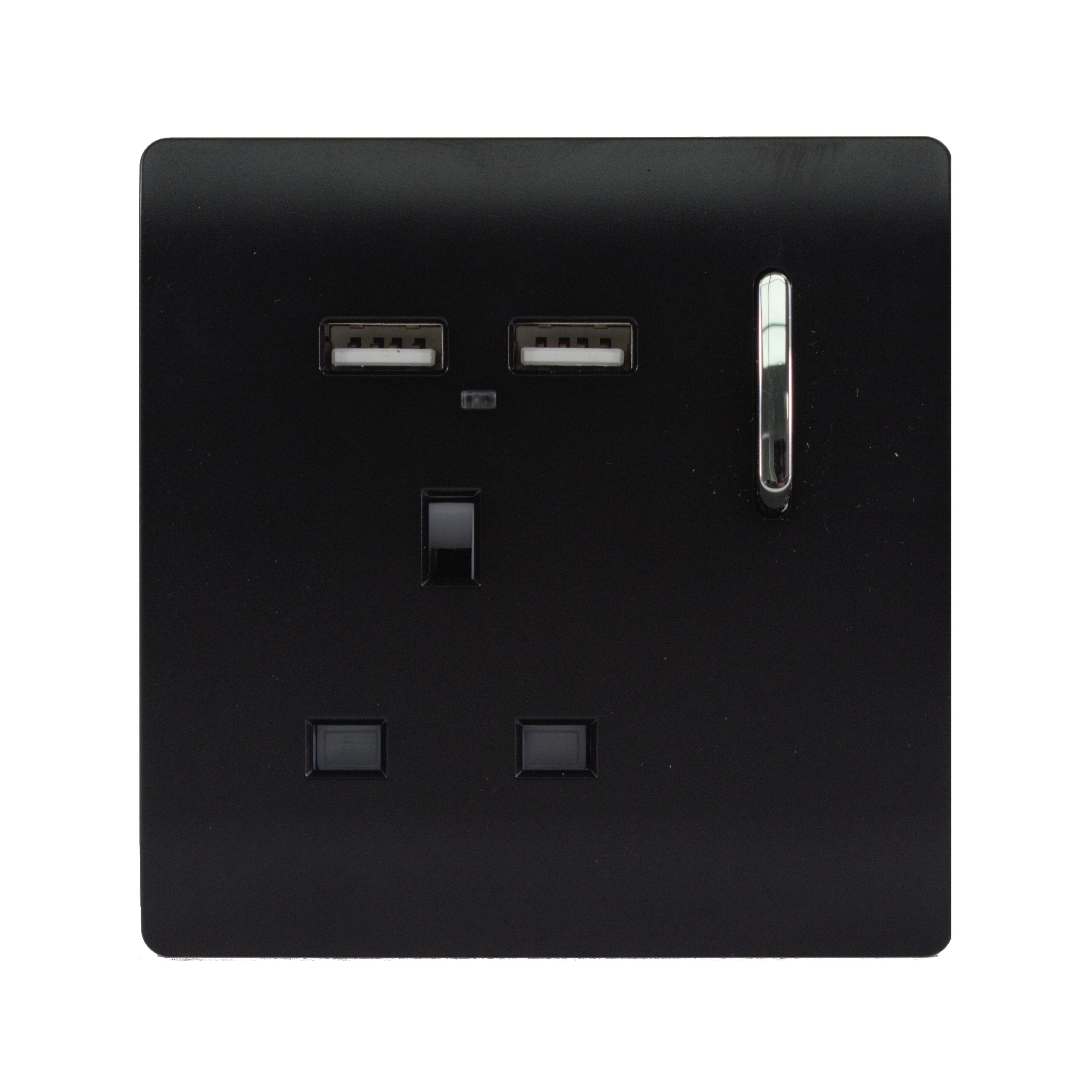 ART-SKT13USBMBK  1 Gang 13Amp Switched Single Socket With 2 x USB Matt Black